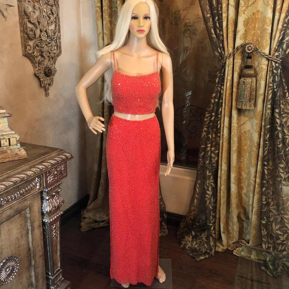Two Piece Beaded Formal Gown with Corset & Maxi